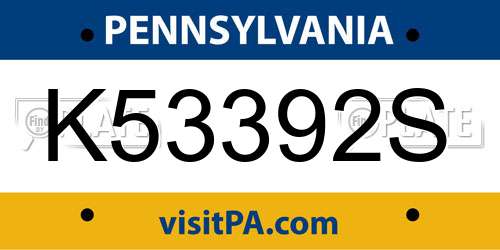 K53392S Pennsylvania License Plate