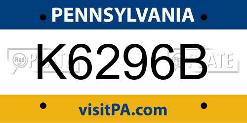 K6296B Pennsylvania License Plate