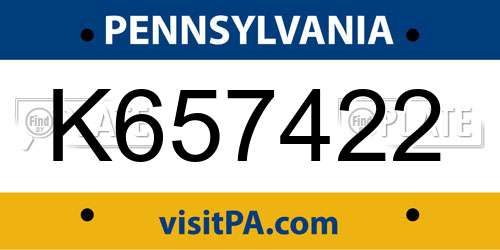 K657422 Pennsylvania License Plate