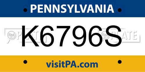 K6796S Pennsylvania License Plate