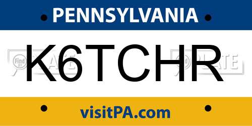 K6TCHR Pennsylvania License Plate