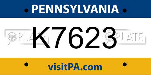 K7623 Pennsylvania License Plate