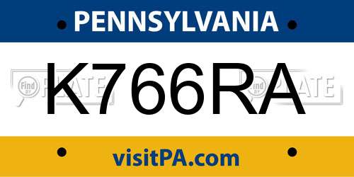 K766RA Pennsylvania License Plate