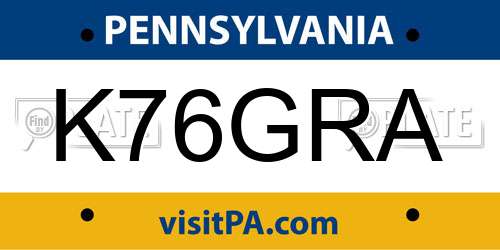 K76GRA Pennsylvania License Plate
