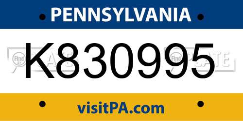 K830995 Pennsylvania License Plate