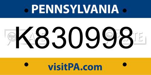K830998 Pennsylvania License Plate