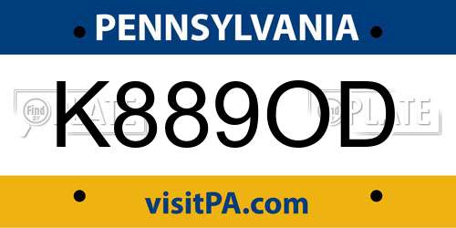 K889OD Pennsylvania License Plate