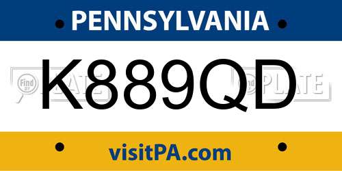 K889QD Pennsylvania License Plate