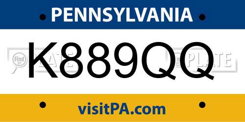 K889QQ Pennsylvania License Plate