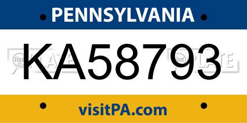 KA58793 Pennsylvania License Plate