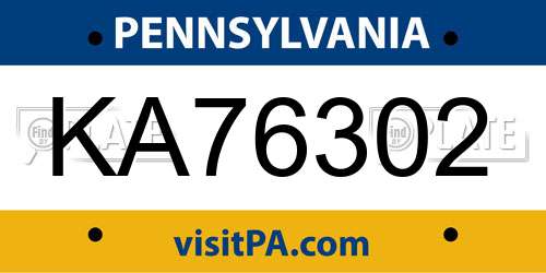 KA76302 Pennsylvania License Plate