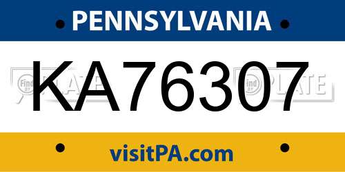 KA76307 Pennsylvania License Plate