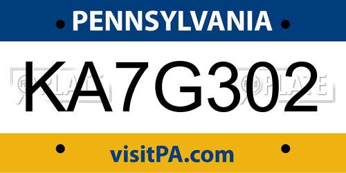 KA7G302 Pennsylvania License Plate