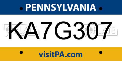 KA7G307 Pennsylvania License Plate