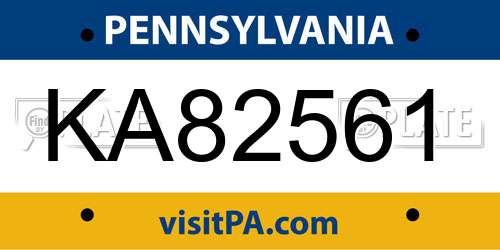 KA82561 Pennsylvania License Plate
