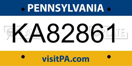 KA82861 Pennsylvania License Plate