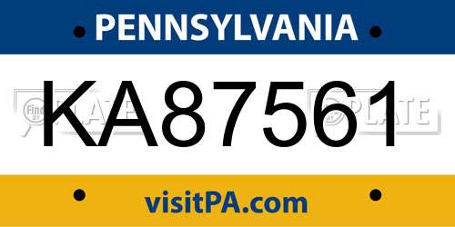 KA87561 Pennsylvania License Plate