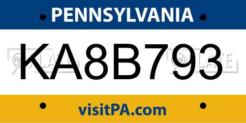 KA8B793 Pennsylvania License Plate