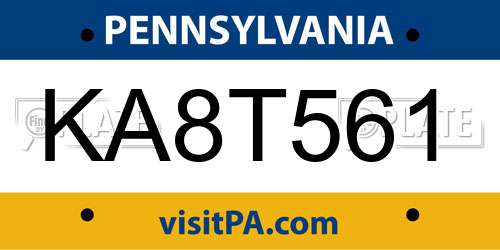 KA8T561 Pennsylvania License Plate