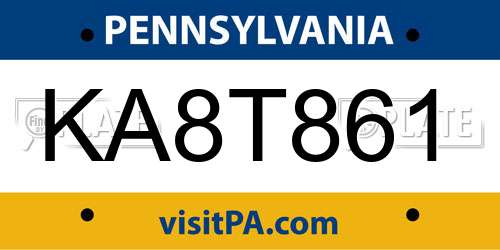 KA8T861 Pennsylvania License Plate