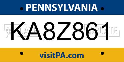 KA8Z861 Pennsylvania License Plate