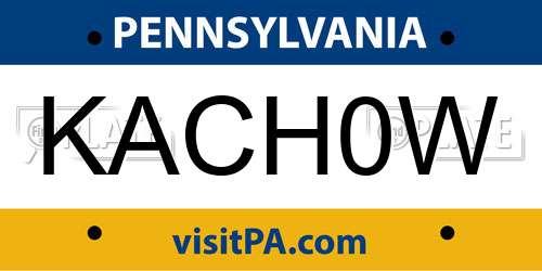 KACH0W Pennsylvania License Plate