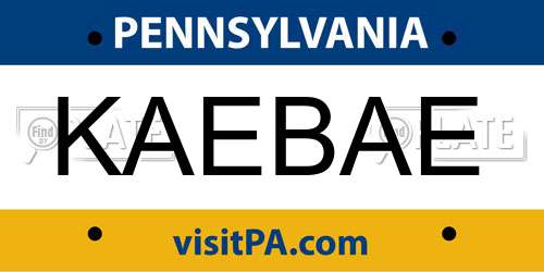 KAEBAE Pennsylvania License Plate