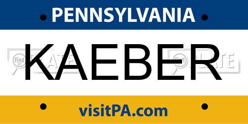 KAEBER Pennsylvania License Plate