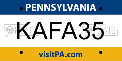 KAFA35 Pennsylvania License Plate