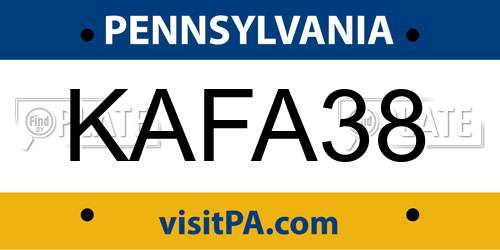 KAFA38 Pennsylvania License Plate