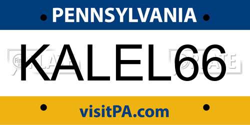 KALEL66 Pennsylvania License Plate