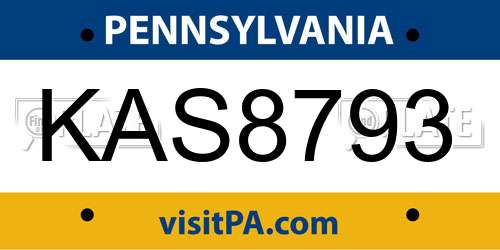 KAS8793 Pennsylvania License Plate
