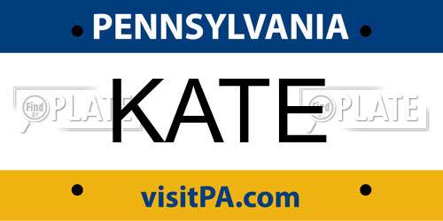 KATE Pennsylvania License Plate