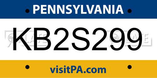 KB2S299 Pennsylvania License Plate