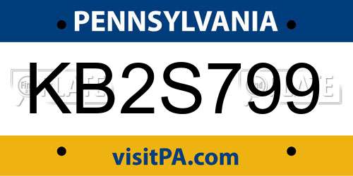 KB2S799 Pennsylvania License Plate