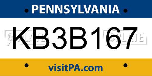KB3B167 Pennsylvania License Plate