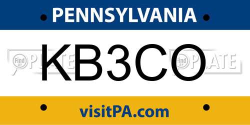 KB3CO Pennsylvania License Plate