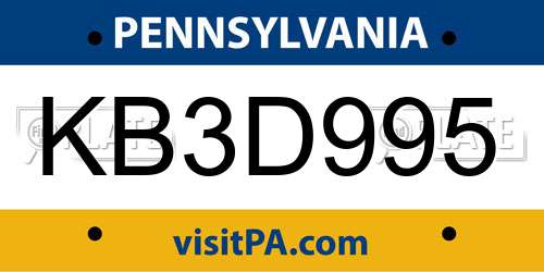 KB3D995 Pennsylvania License Plate