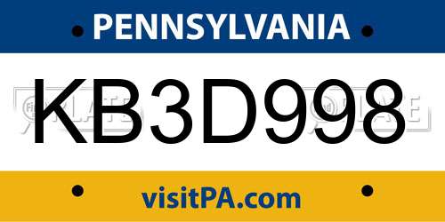 KB3D998 Pennsylvania License Plate