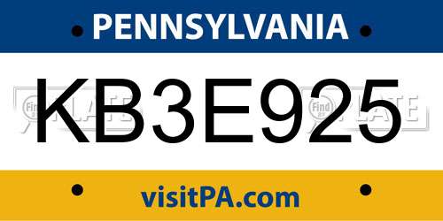 KB3E925 Pennsylvania License Plate