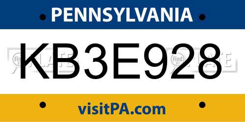 KB3E928 Pennsylvania License Plate
