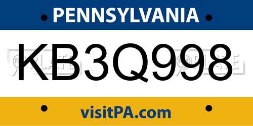KB3Q998 Pennsylvania License Plate