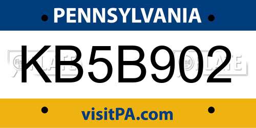 KB5B902 Pennsylvania License Plate