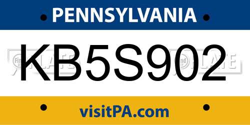 KB5S902 Pennsylvania License Plate