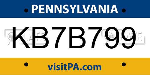 KB7B799 Pennsylvania License Plate