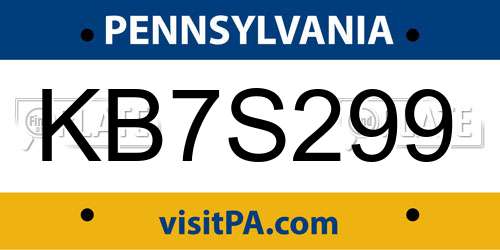 KB7S299 Pennsylvania License Plate