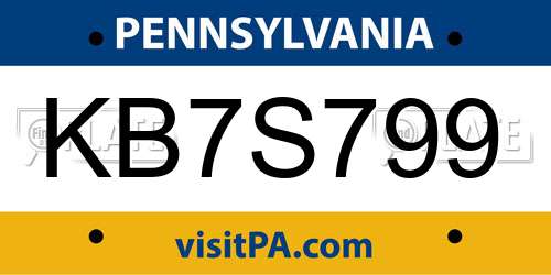 KB7S799 Pennsylvania License Plate