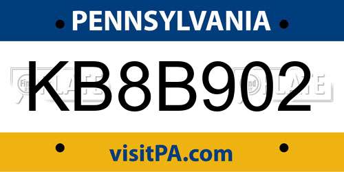 KB8B902 Pennsylvania License Plate