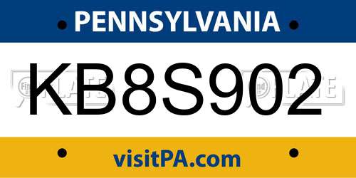 KB8S902 Pennsylvania License Plate