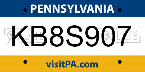 KB8S907 Pennsylvania License Plate